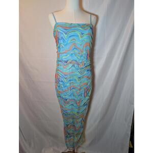Wild Fable Blue Multicolor Abstract Pattern Spaghetti Strap Dress Women's Large